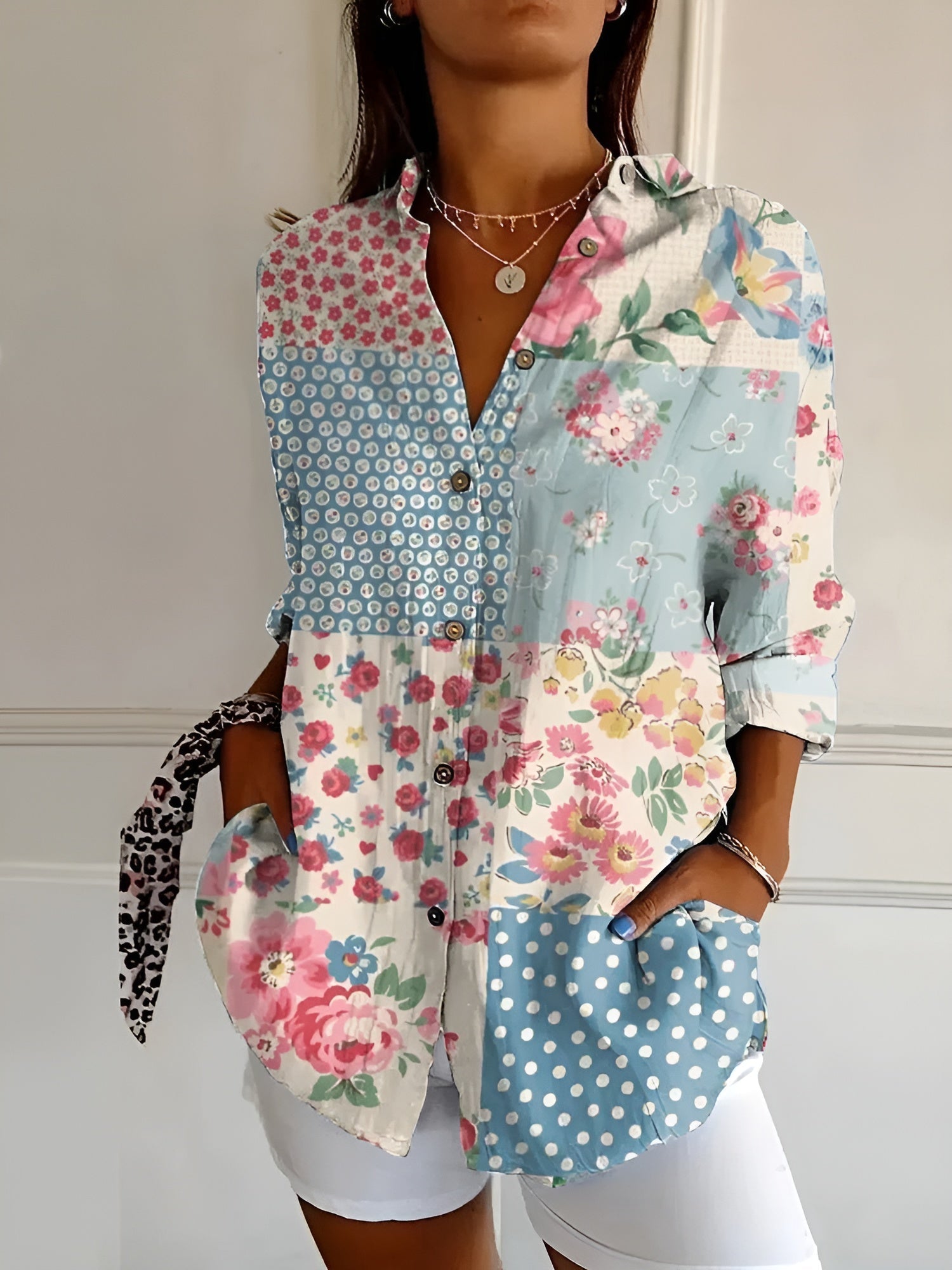 Women’s Printed Relaxed Fit Button Front Blouse