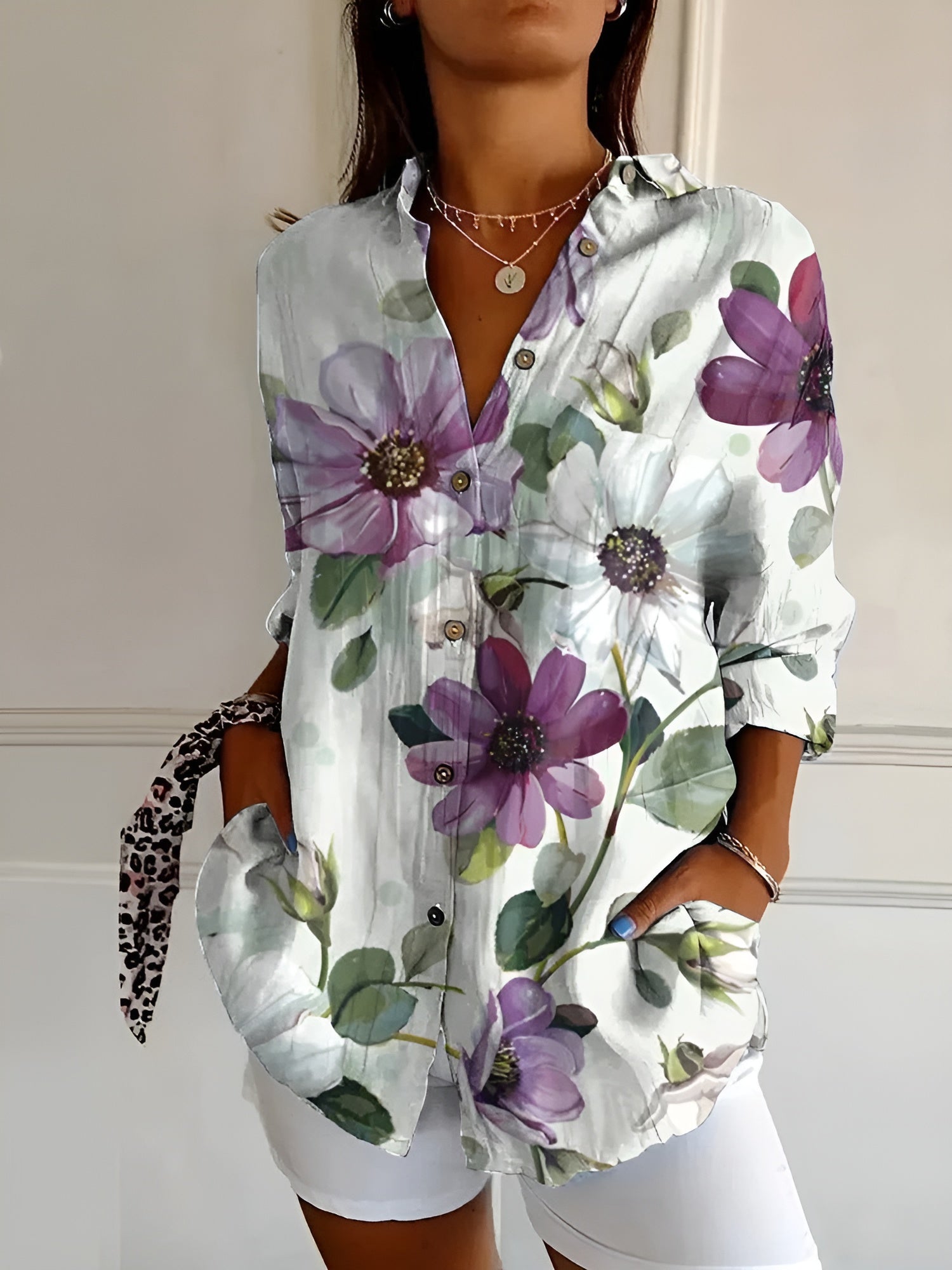 Women’s Printed Relaxed Fit Button Front Blouse
