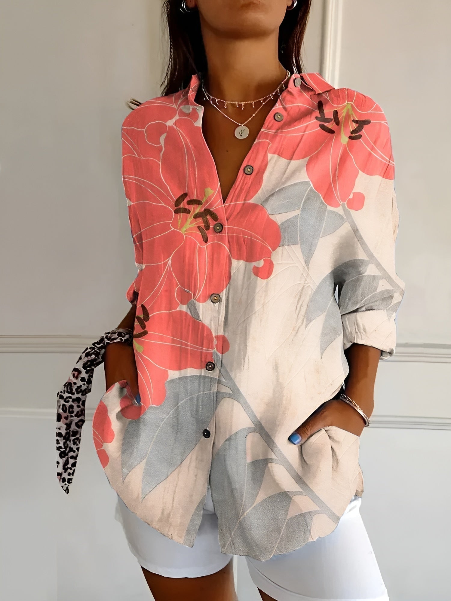 Women’s Printed Relaxed Fit Button Front Blouse