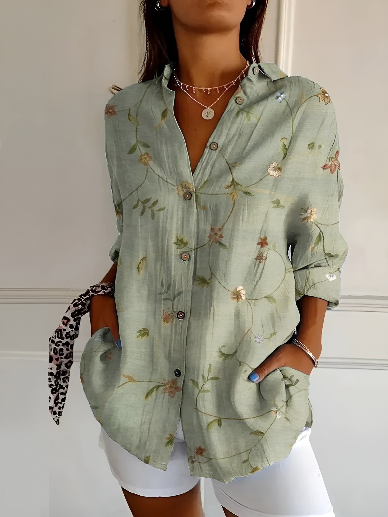 Women’s Printed Relaxed Fit Button Front Blouse