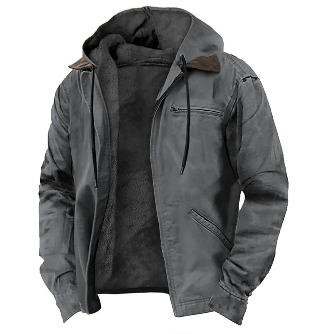 Men’s Hooded Fleece-Lined Zip-Up Winter Jacket