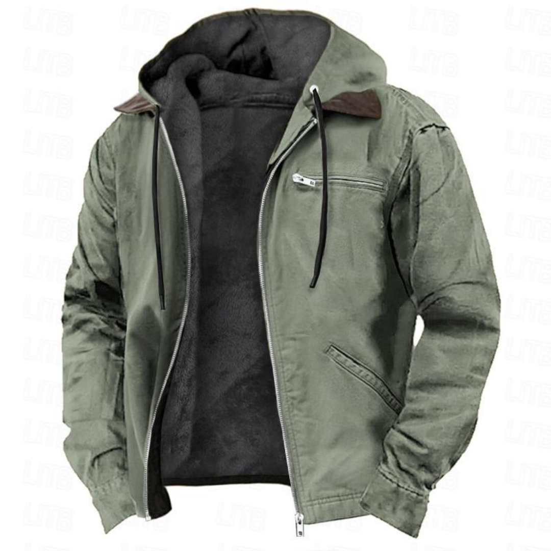 Men’s Hooded Fleece-Lined Zip-Up Winter Jacket