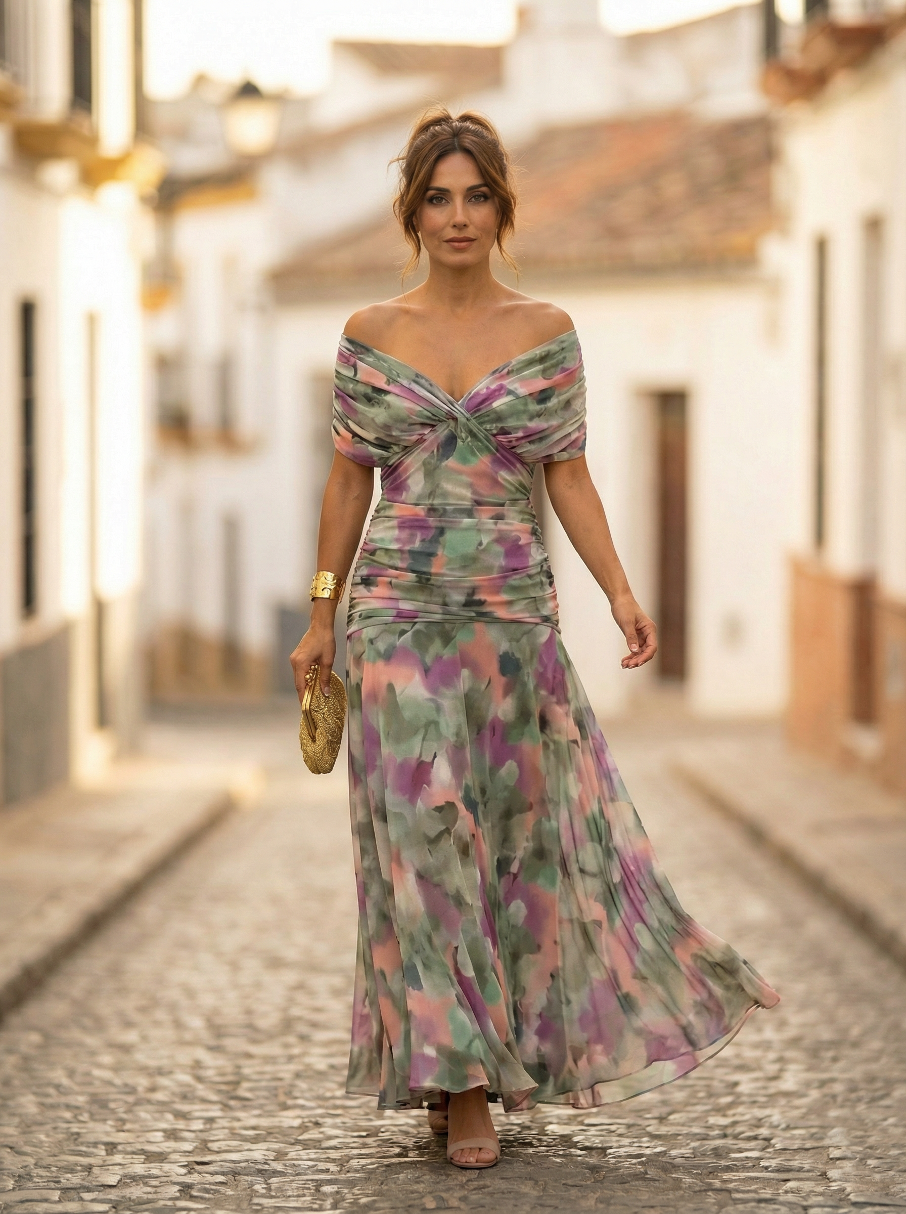 Women's Elegant Off-Shoulder Ruched Maxi Dress