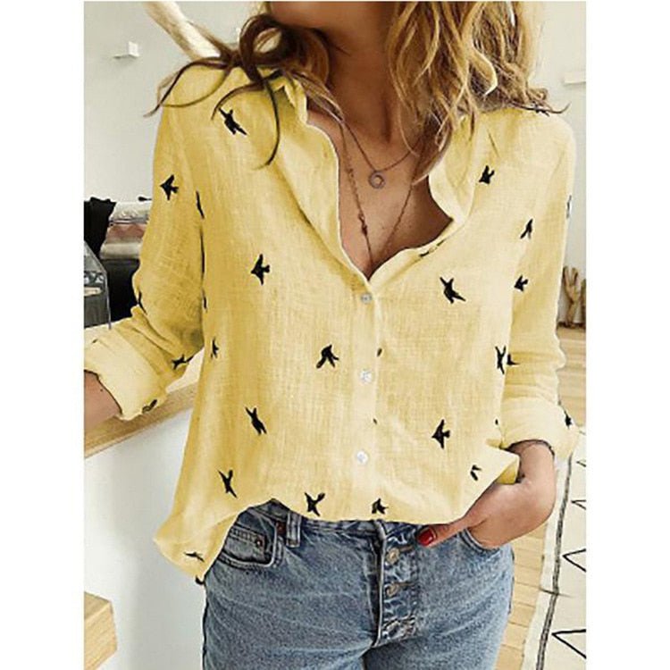 Women’s Casual Relaxed Fit Long Sleeve Button-Up Blouse