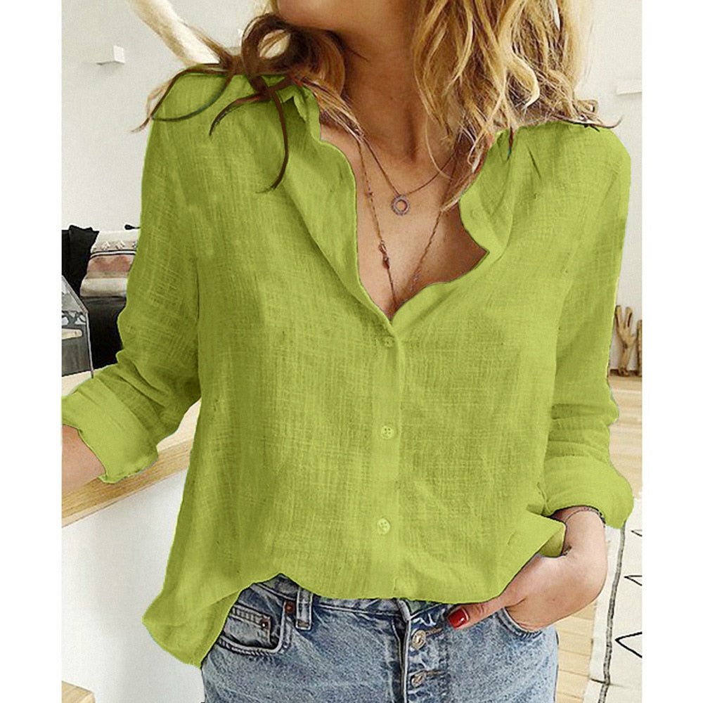 Women’s Casual Relaxed Fit Long Sleeve Button-Up Blouse