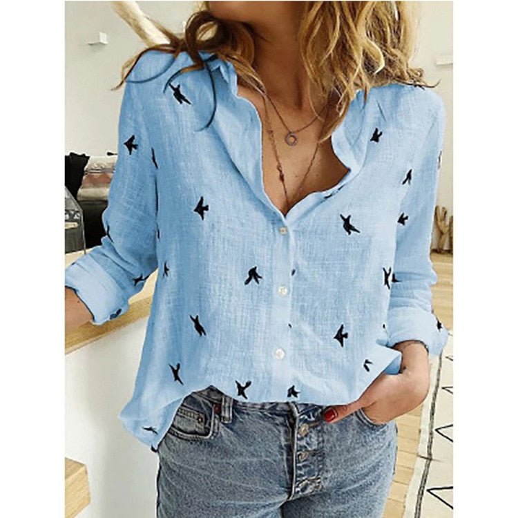 Women’s Casual Relaxed Fit Long Sleeve Button-Up Blouse