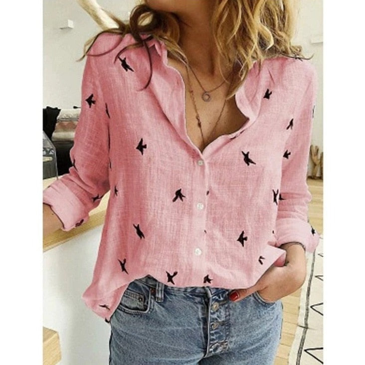 Women’s Casual Relaxed Fit Long Sleeve Button-Up Blouse