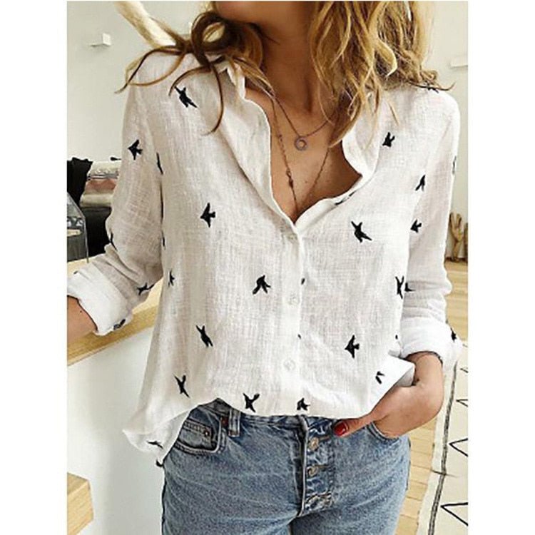 Women’s Casual Relaxed Fit Long Sleeve Button-Up Blouse