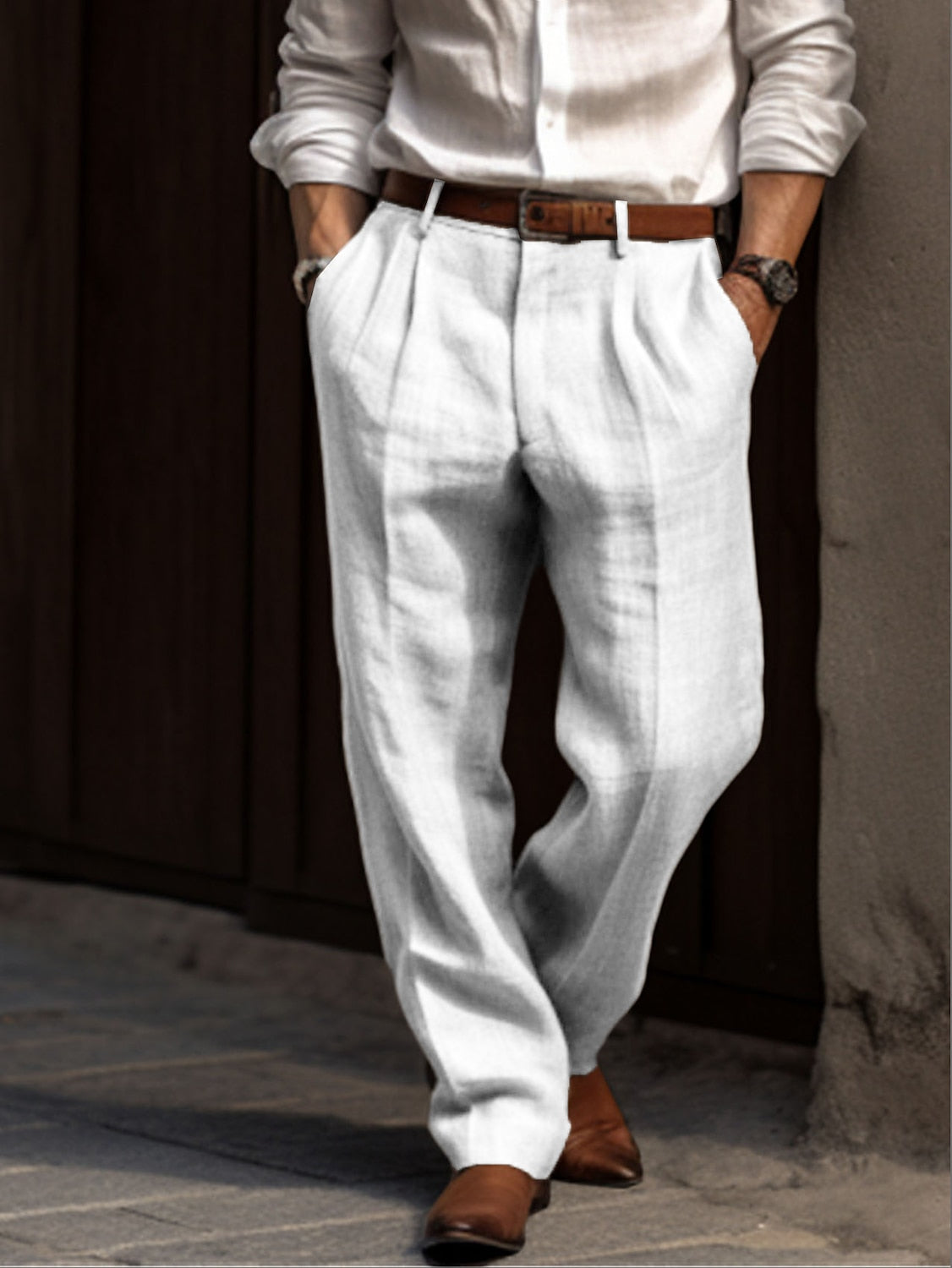 Light Pleated Men's Cotton Trousers