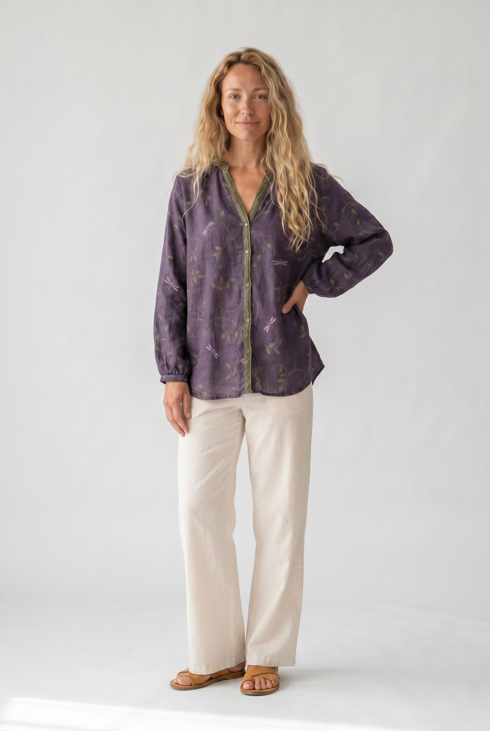 Women's Vintage Floral Print V-Neck Blouse