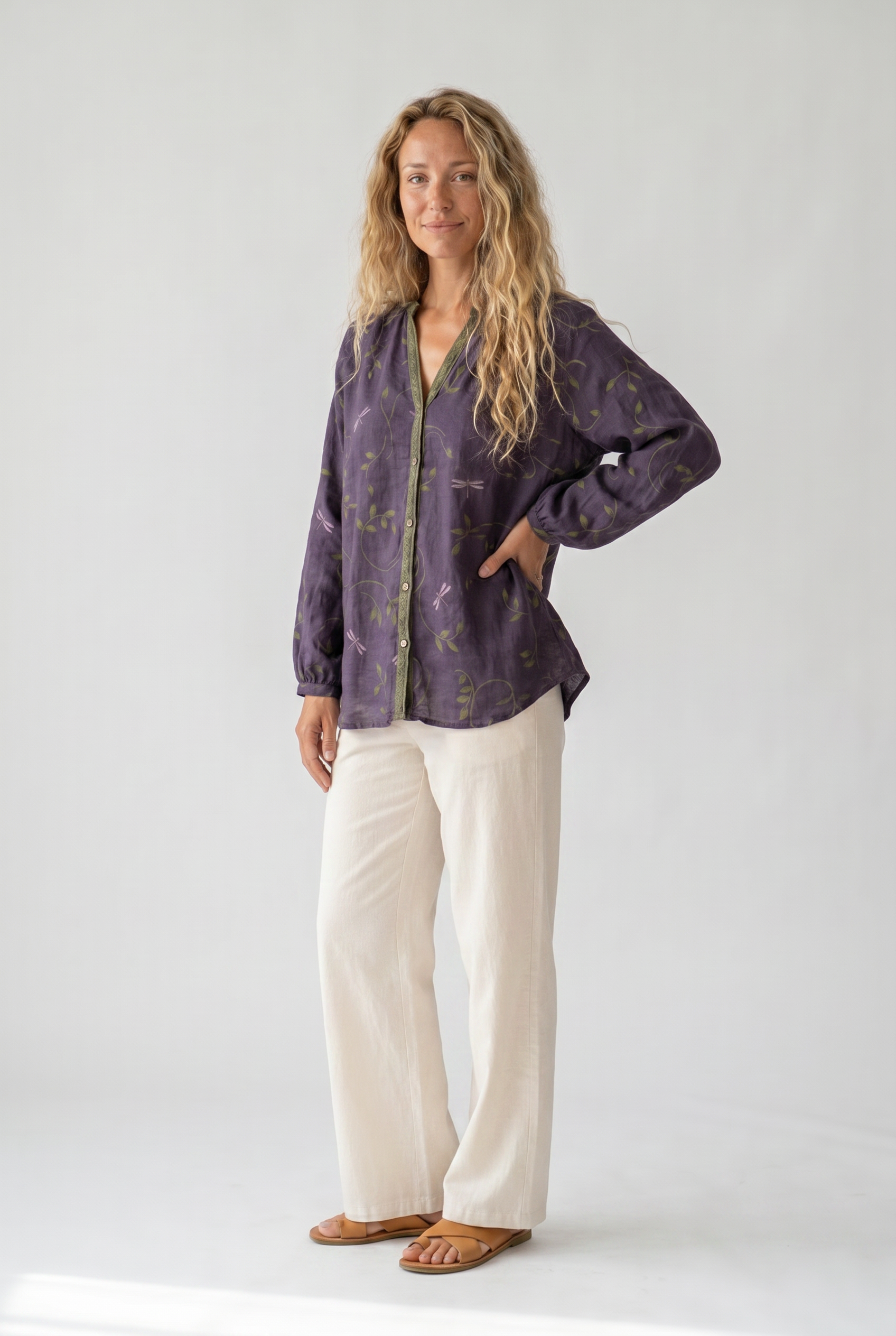 Women's Vintage Floral Print V-Neck Blouse