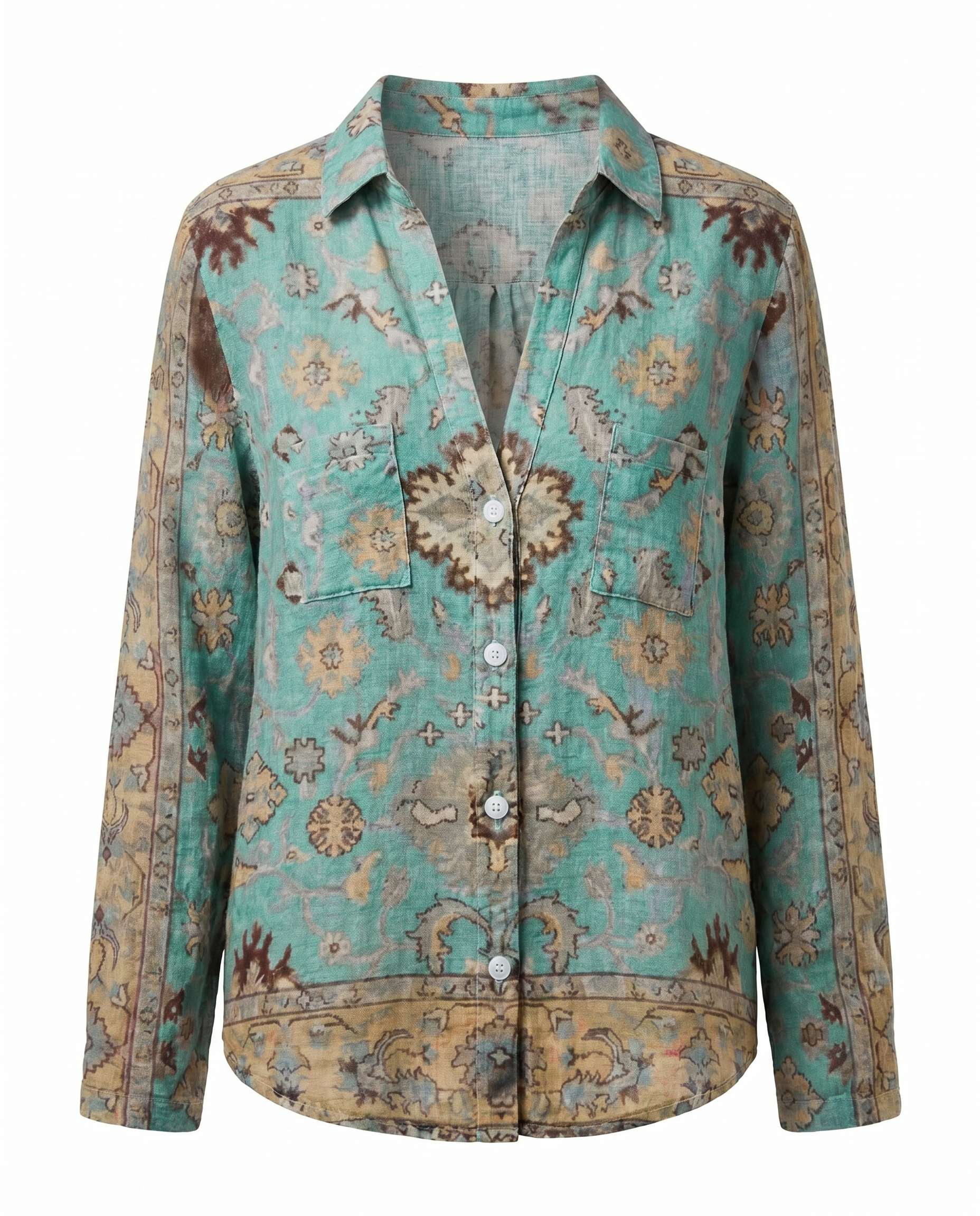 Women's Vintage Floral Print V-Neck Blouse