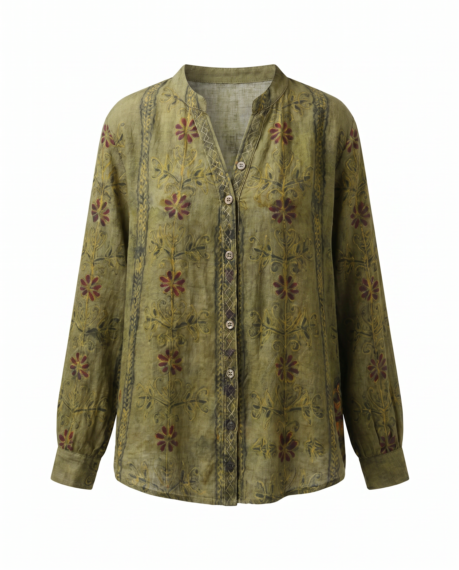 Women's Vintage Floral Print V-Neck Blouse