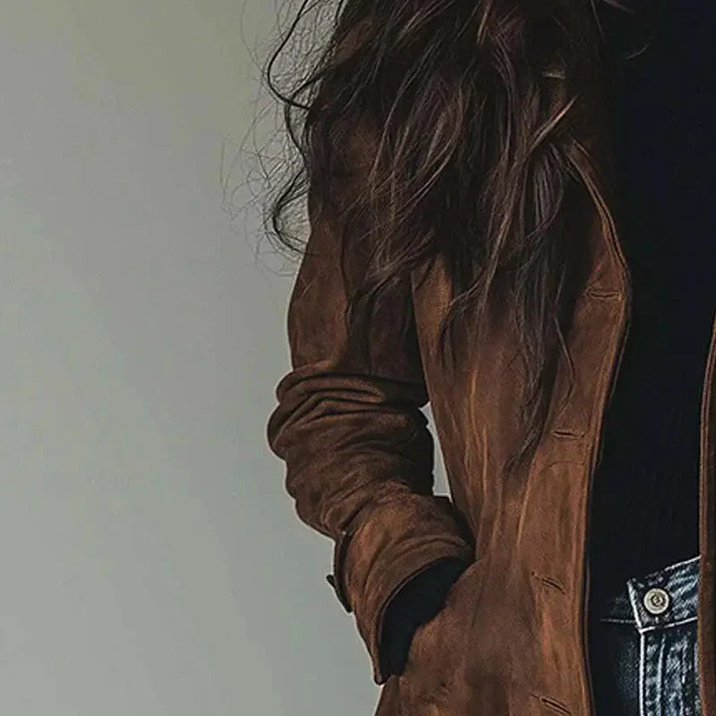 Women’s Double-Breasted Suede Trench Coat