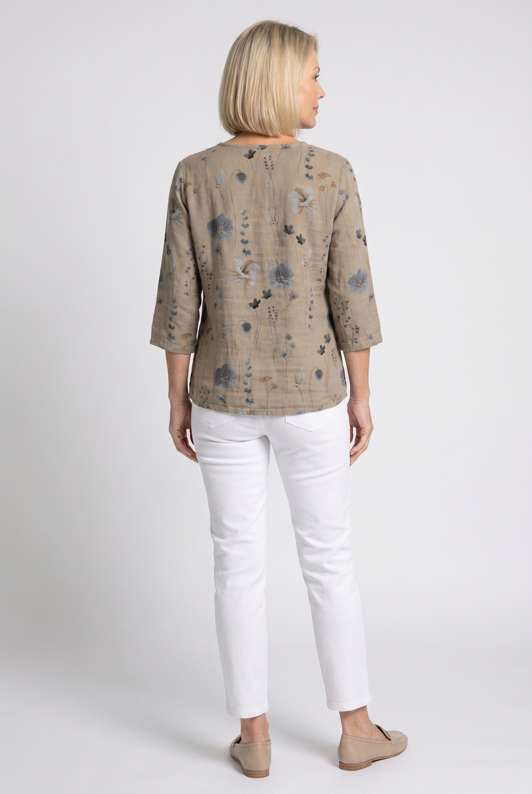 Women's Floral V-Neck Blouse with Three-Quarter Sleeves