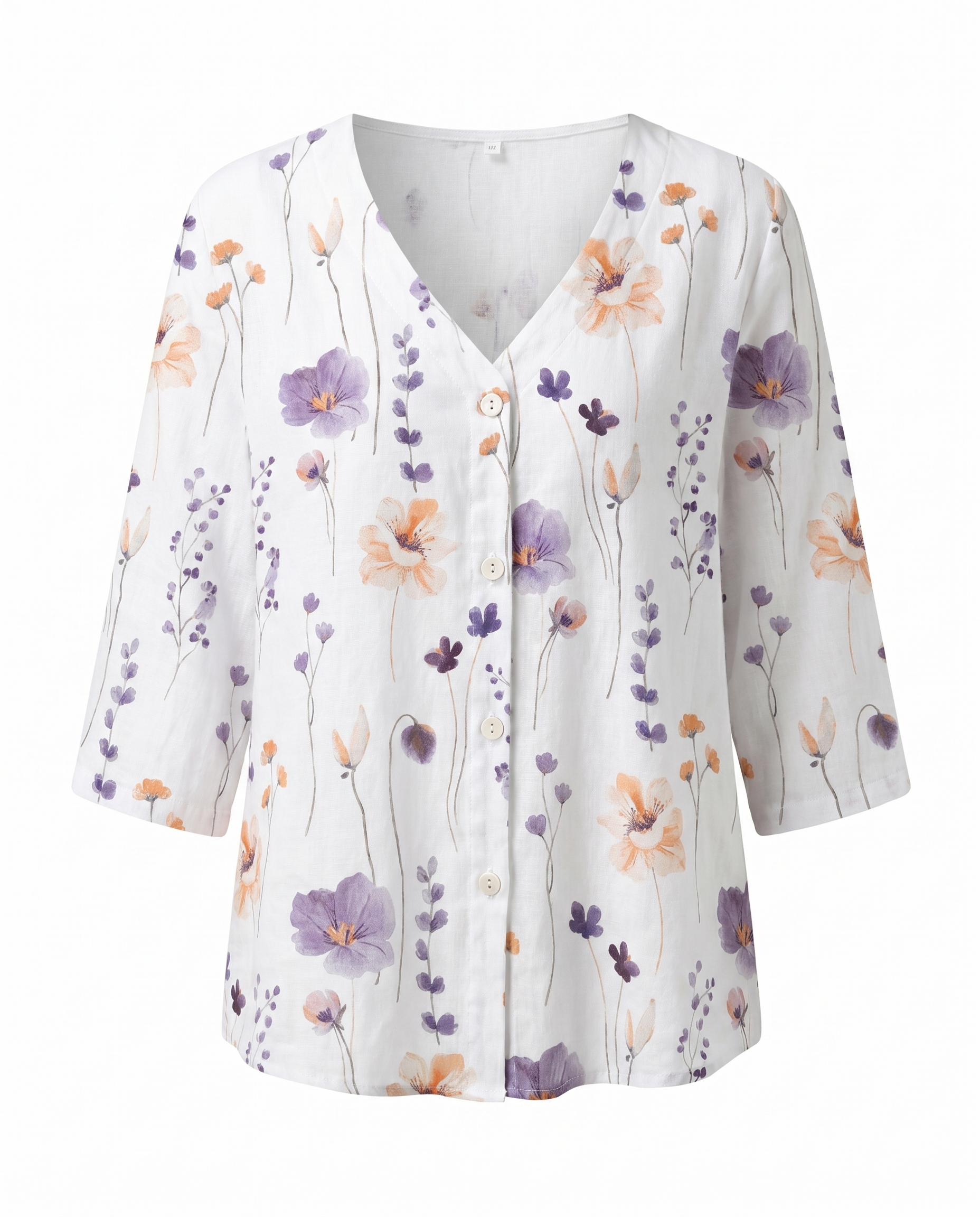 Women's Floral V-Neck Blouse with Three-Quarter Sleeves