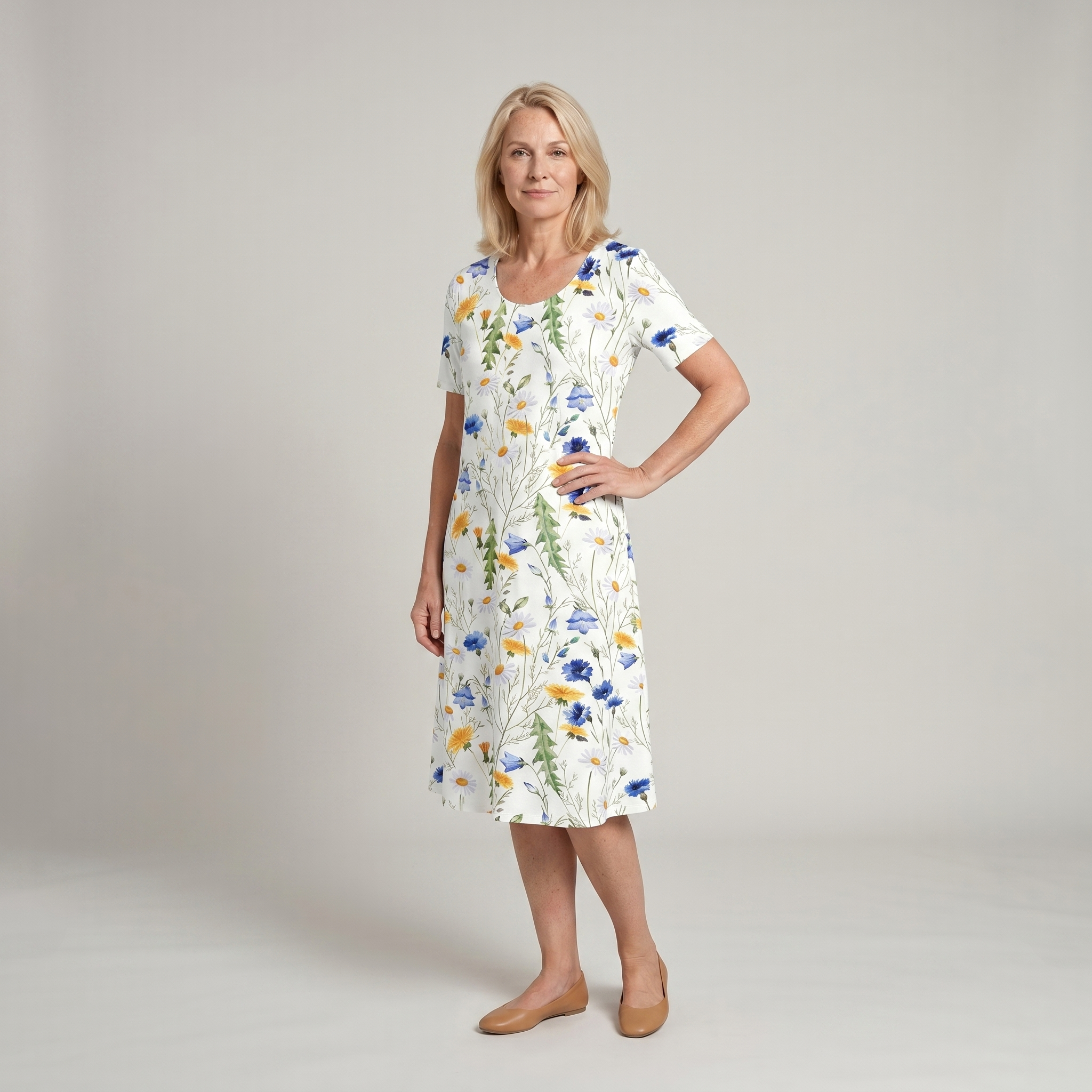 Women's Floral Print Midi Dress with Relaxed Everyday Elegance
