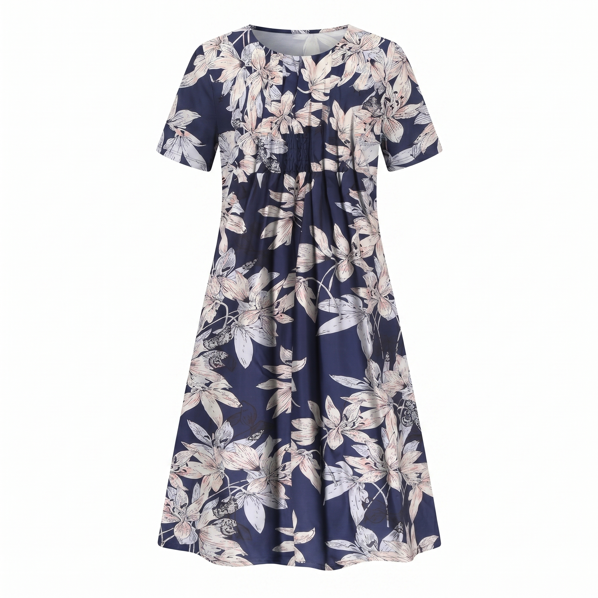 Women's Floral Print Midi Dress with Relaxed Everyday Elegance