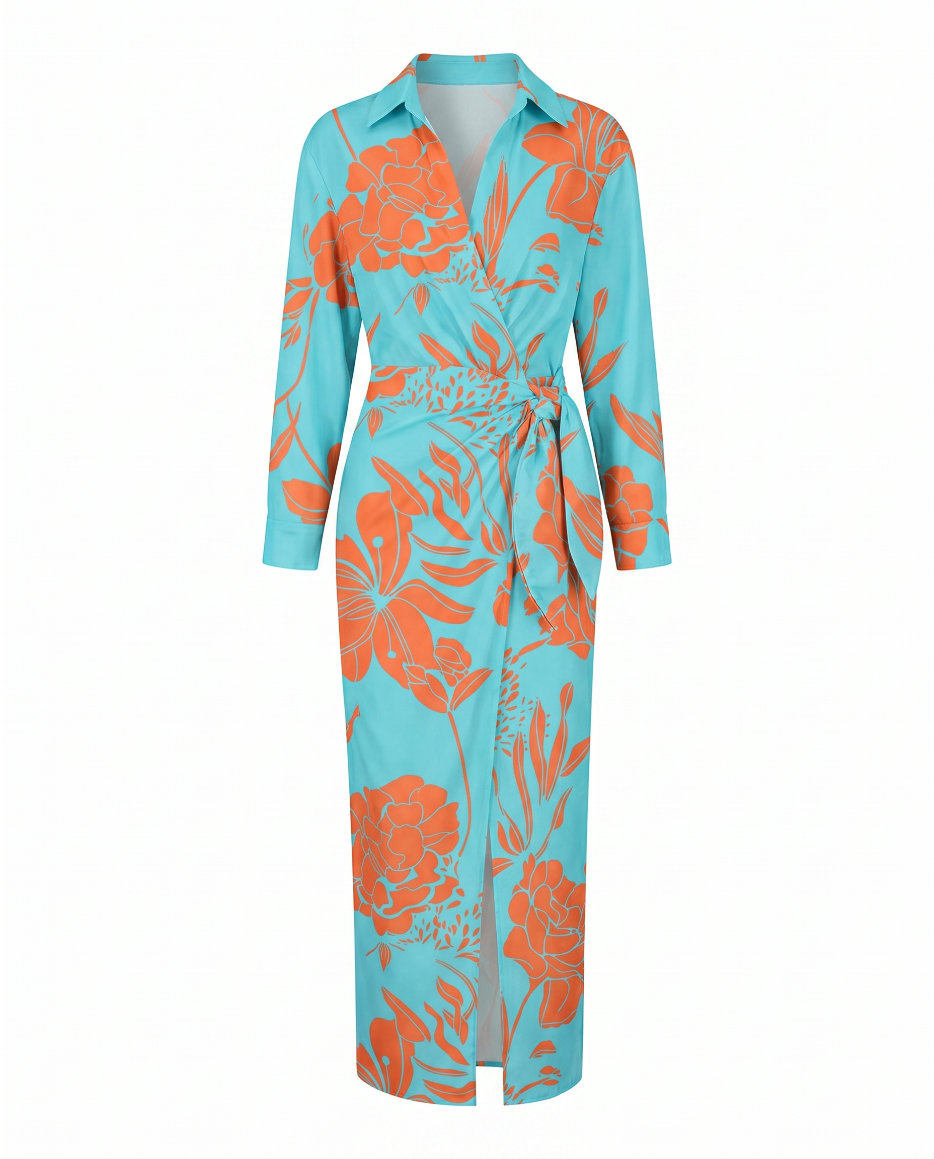 Women's Leaf Print V-Neck Wrap Maxi Dress | Nature-Inspired