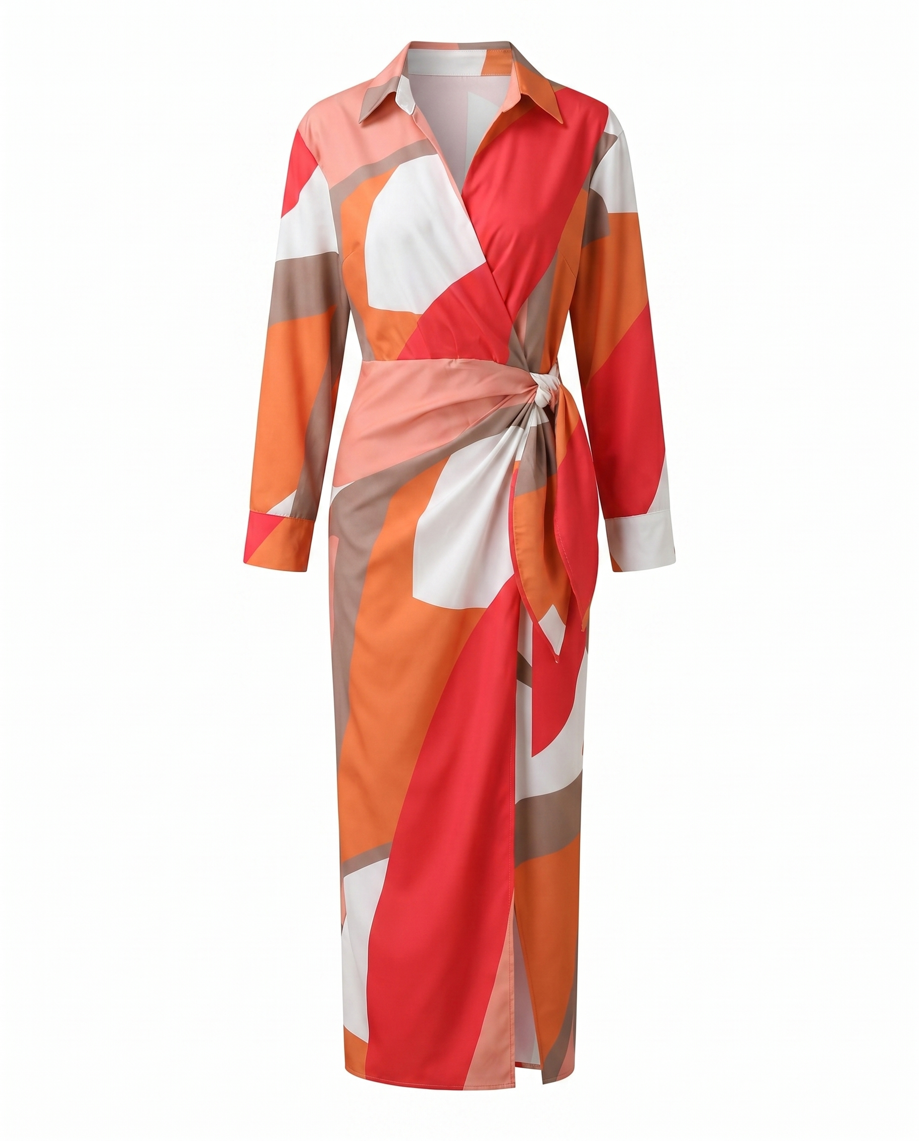 Women's Leaf Print V-Neck Wrap Maxi Dress | Nature-Inspired