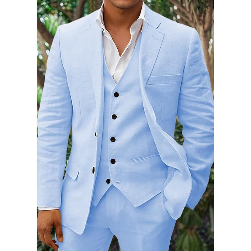 Stylish Men's Linen Set: Blazer, Waistcoat, and Trousers