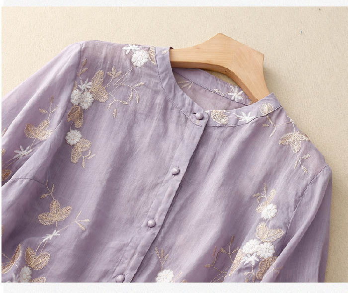 Women’s Floral Embroidered Sheer Blouse Elegant Fit