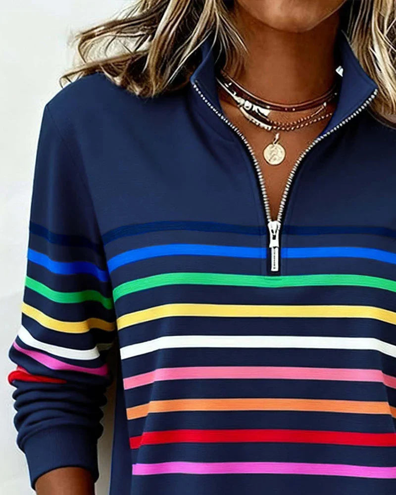 Women's Striped Quarter-Zip Sweatshirt