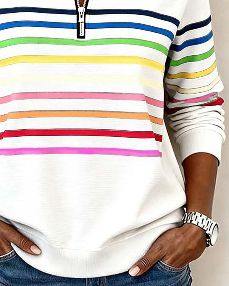 Women's Striped Quarter-Zip Sweatshirt