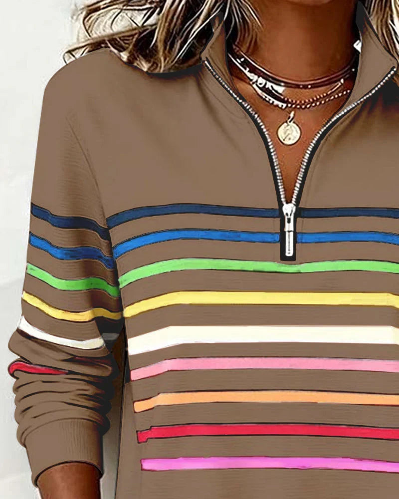 Women's Striped Quarter-Zip Sweatshirt
