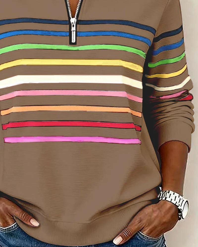 Women's Striped Quarter-Zip Sweatshirt