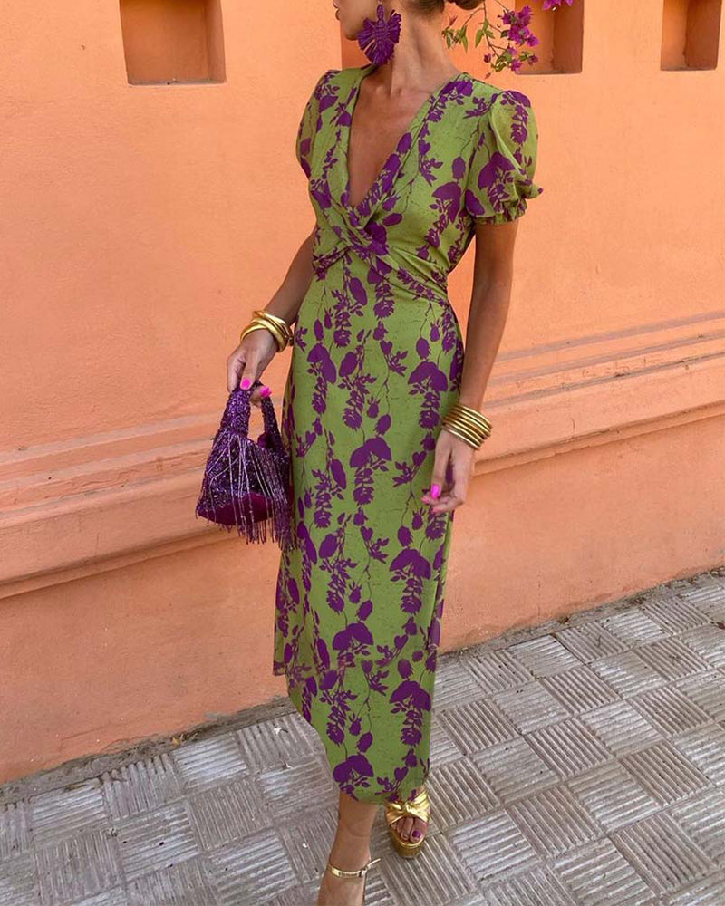 Women's Floral Print Wrap-Style Midi Dress