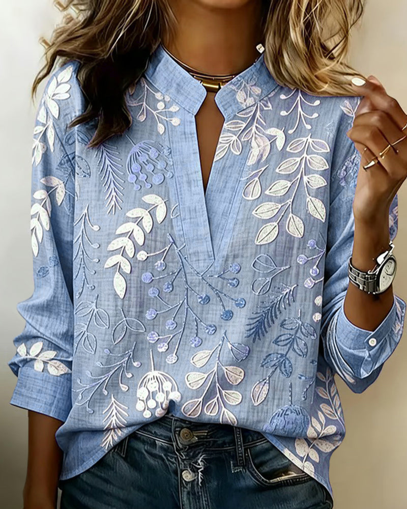 Women's Soft-Touch Blouse Pastel Floral V-Neck