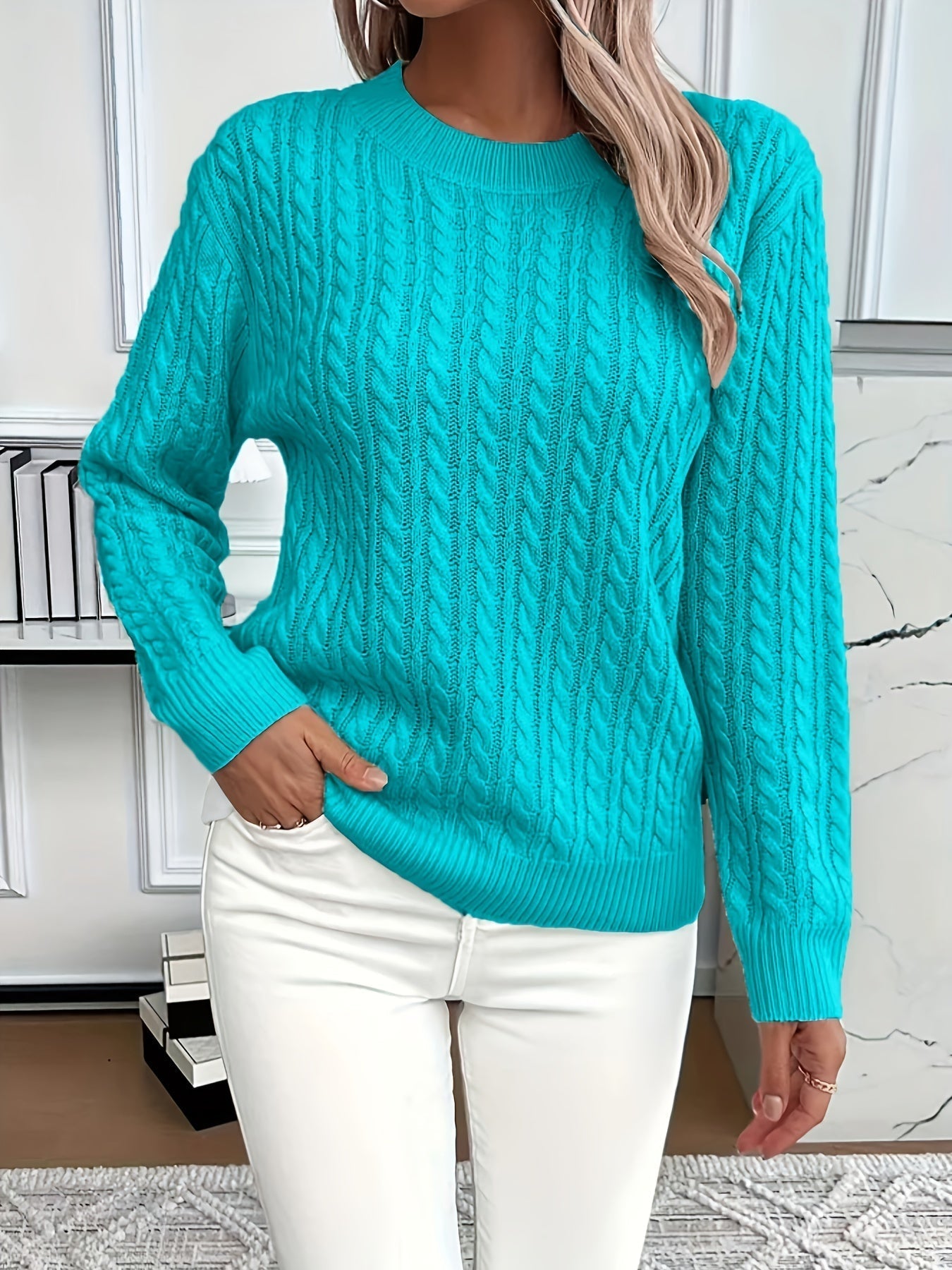 Women's Cable Knit Sweater Relaxed Fit