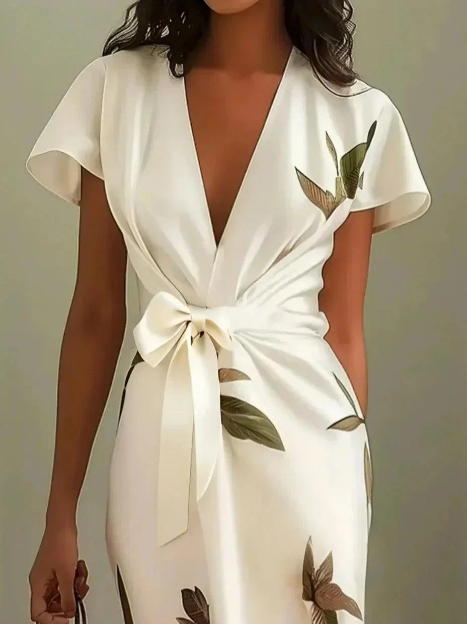 Women's Floral Wrap V-Neck Midi Dress