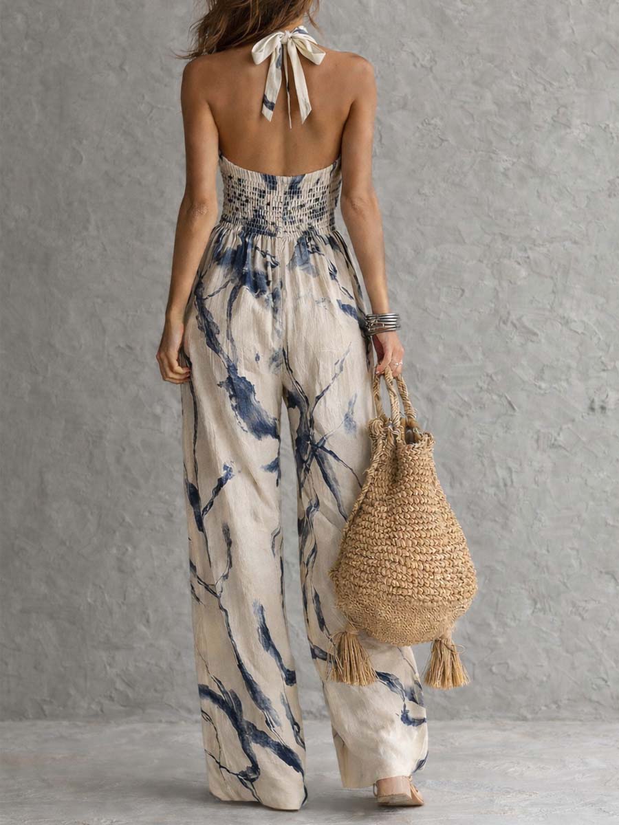Women's Printed Halter Wide Leg Jumpsuit