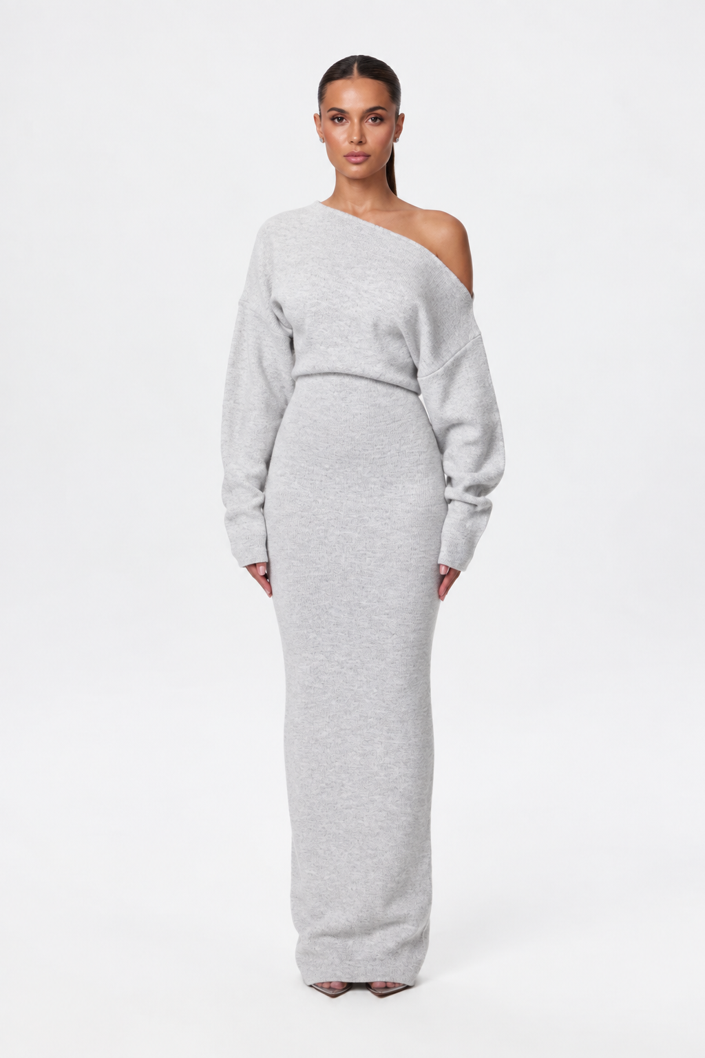 Women’s Off-Shoulder Long Sleeve Maxi Dress with Fitted Waist