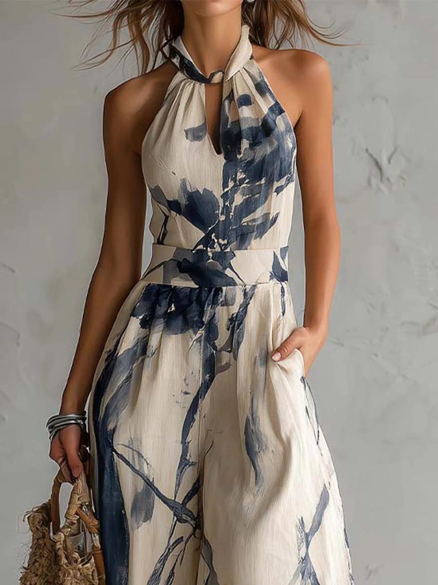 Women's Printed Halter Wide Leg Jumpsuit