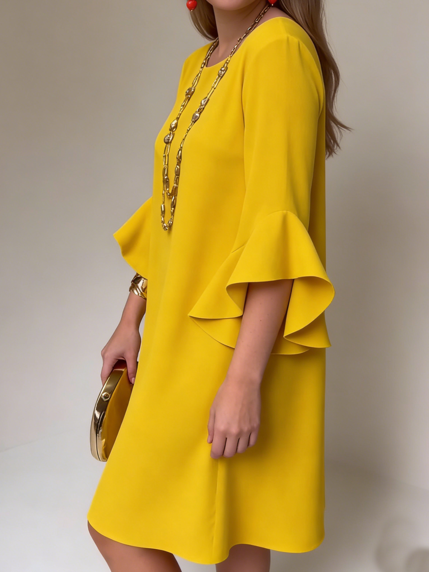 Women's Fluid Midi Dress Ruffle Sleeves