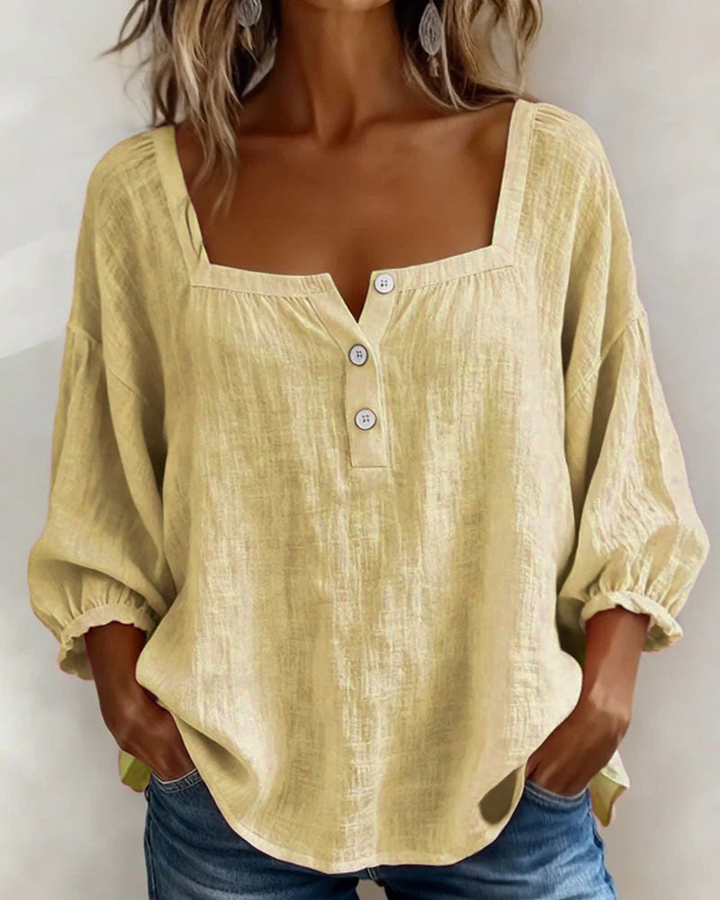 Women's Relaxed Square Neck Balloon Sleeve Blouse