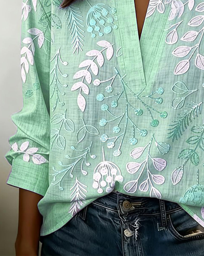 Women's Soft-Touch Blouse Pastel Floral V-Neck