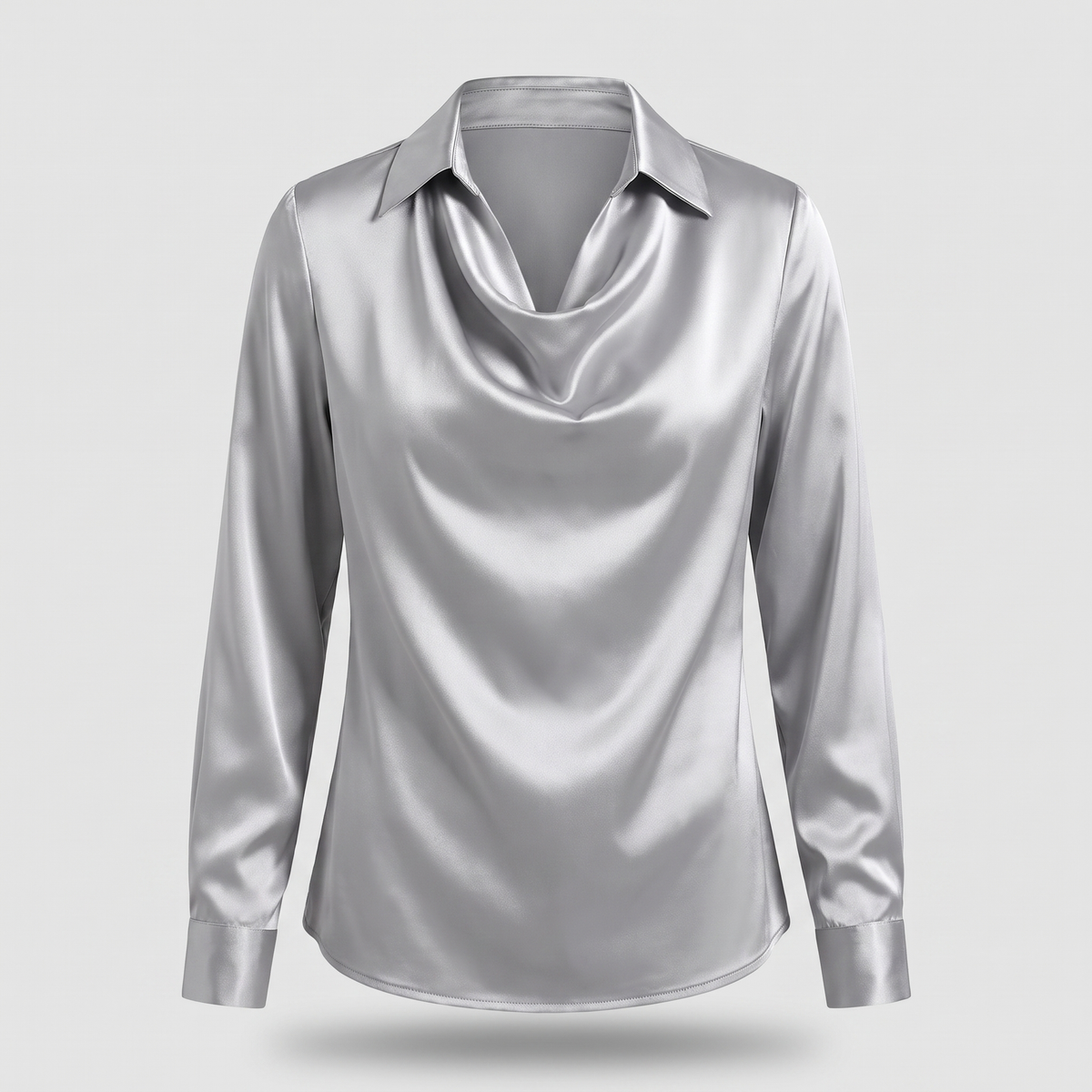 Women's Elegant Floral Print Satin Cowl Neck Blouse