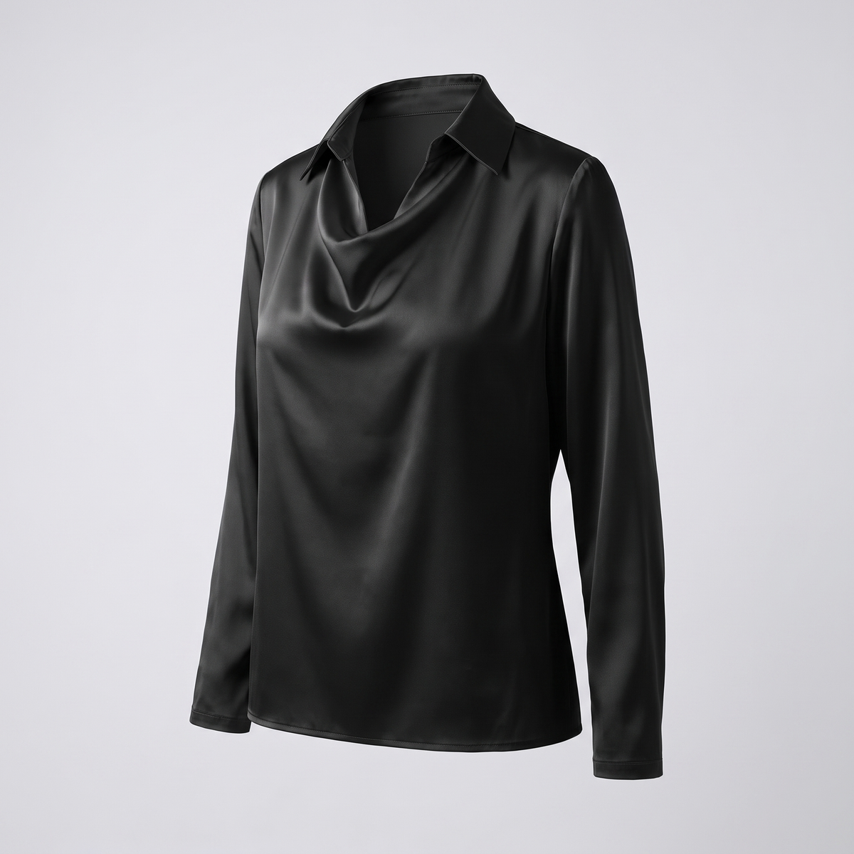 Women's Elegant Floral Print Satin Cowl Neck Blouse