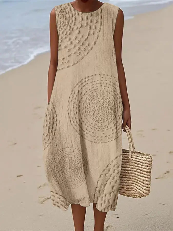 Women's Embroidered Textured Midi Dress with Artistic Pattern