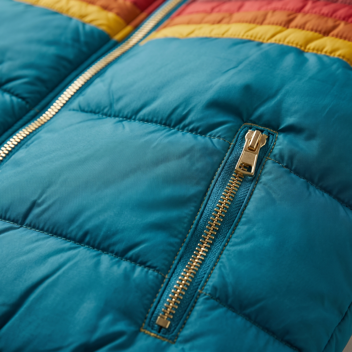 Women's Retro Warm Puffer Jacket with Striped Detail