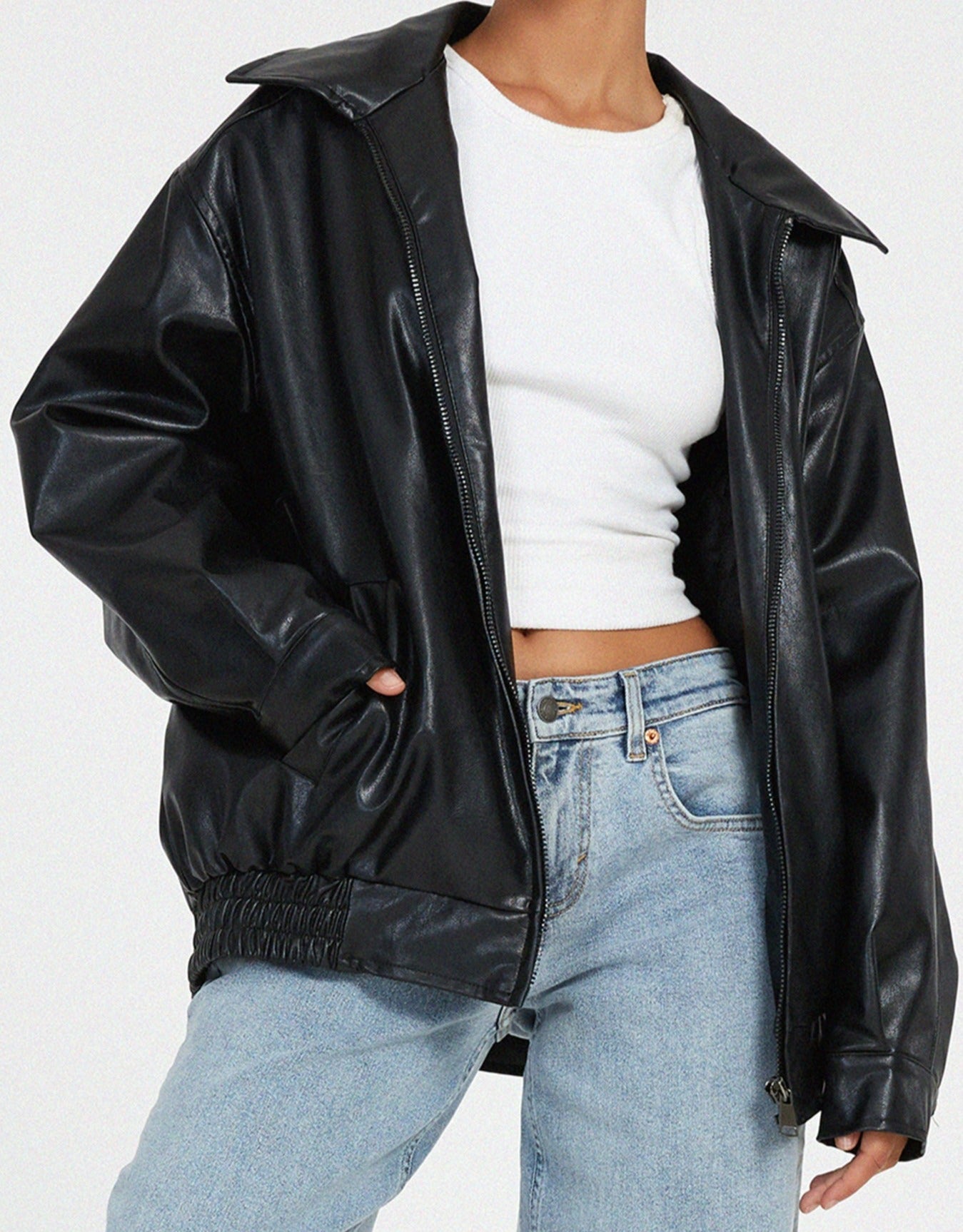 Stylish Casual Leather Jacket Made of High-Quality PU Leather