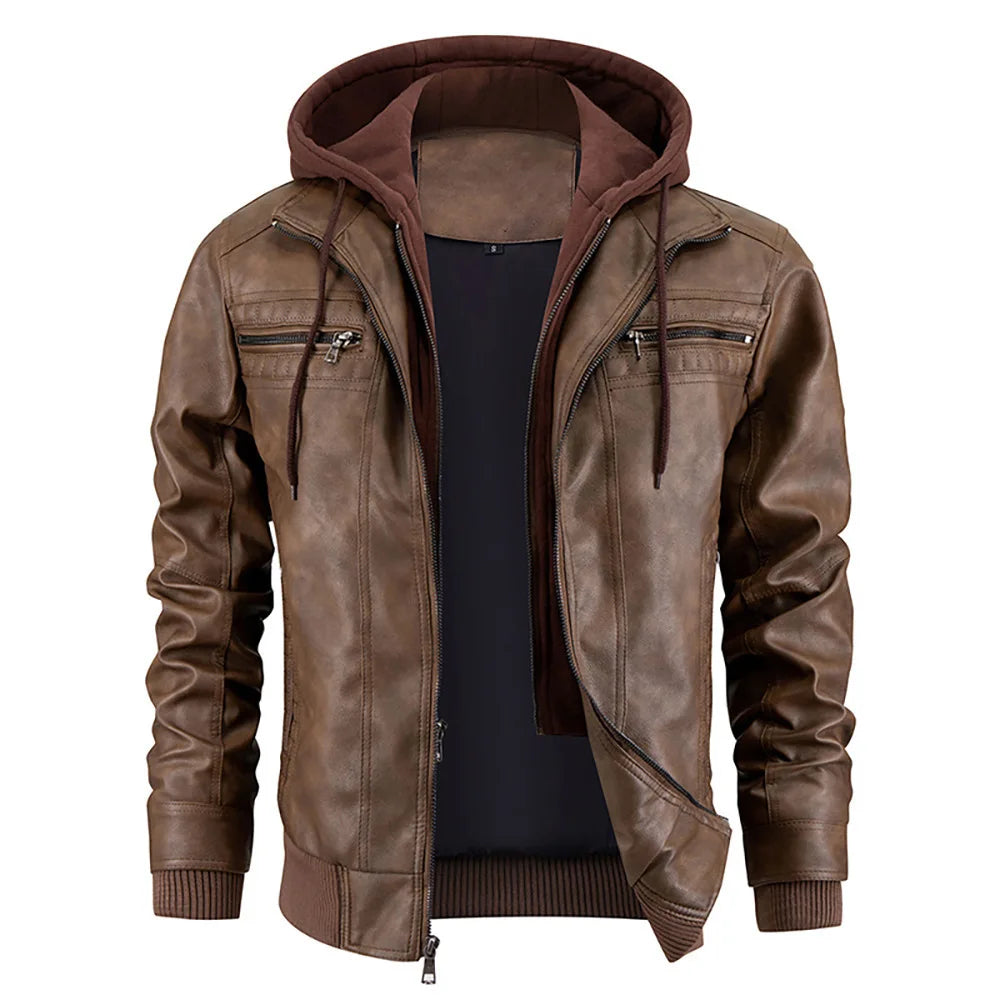 Elegant Premium Leather Winter Coat with Hood