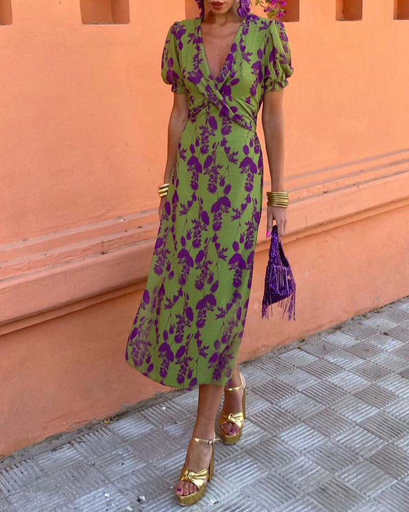 Women's Floral Print Wrap-Style Midi Dress