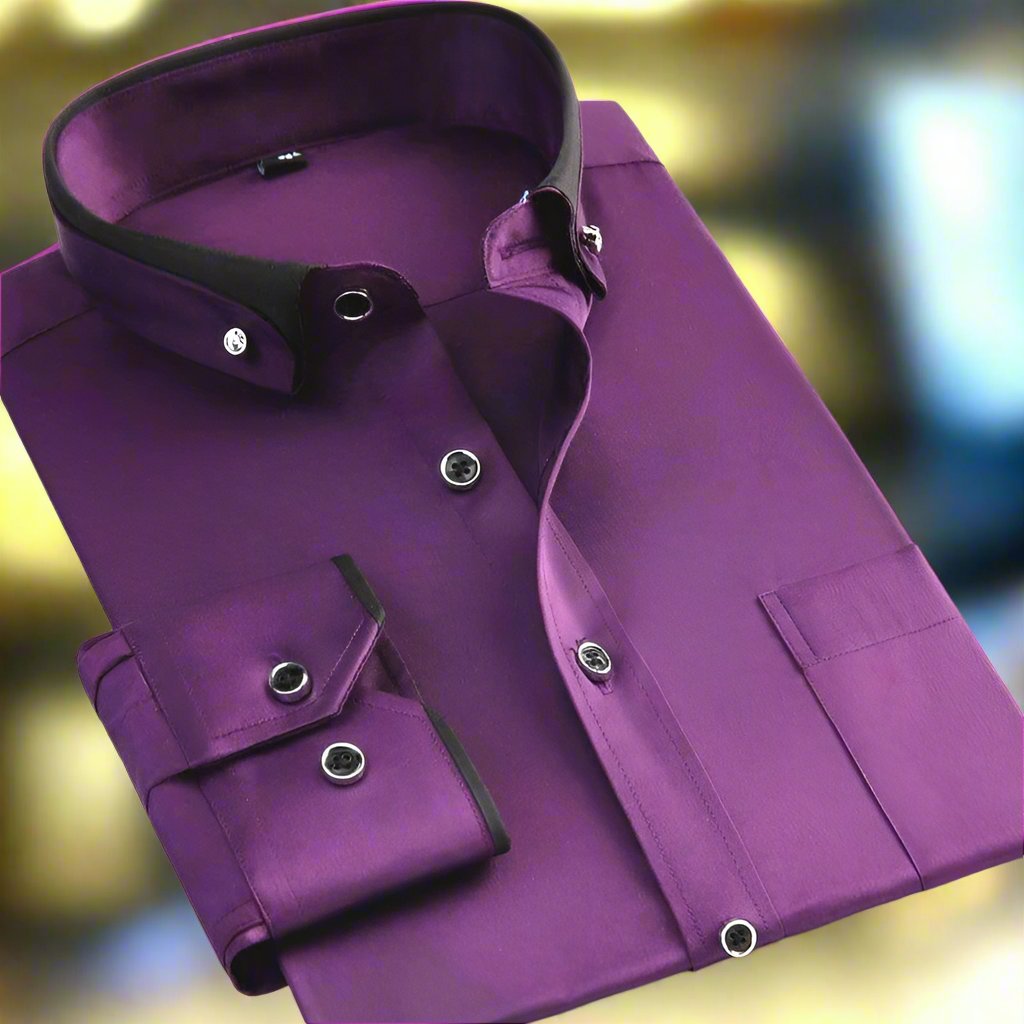 Men’s Contrast Collar Button-Up Long-Sleeve Shirt