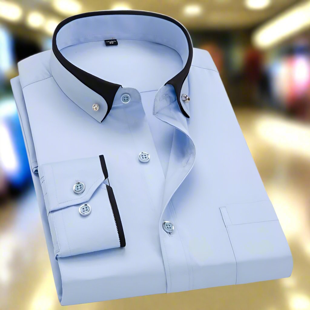 Men’s Contrast Collar Button-Up Long-Sleeve Shirt
