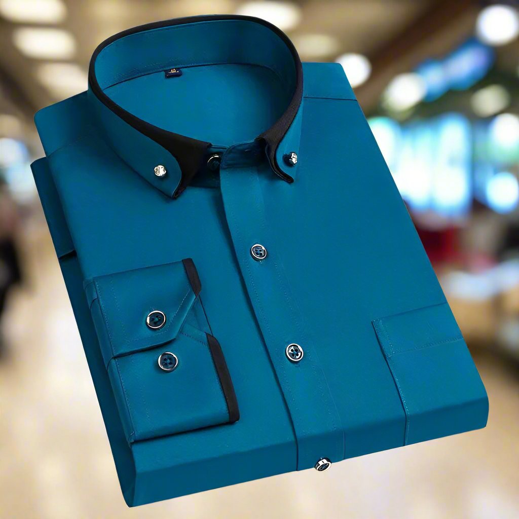 Men’s Contrast Collar Button-Up Long-Sleeve Shirt